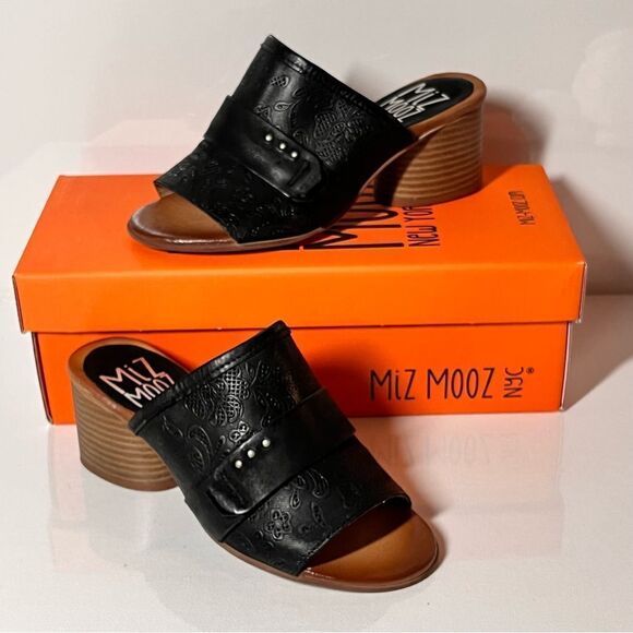 Miz Mooz Braydon Wide Width Leather Heeled Slide Sandals - Picture 1 of 7